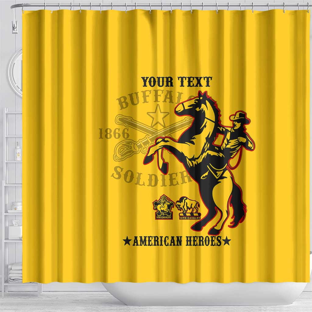 Personalized Afro Buffalo Soldiers Shower Curtain BSMC United States Army Yellow