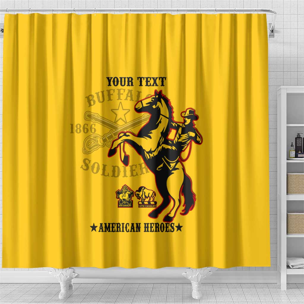 Personalized Afro Buffalo Soldiers Shower Curtain BSMC United States Army Yellow