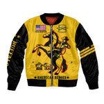 Personalized Afro Buffalo Soldiers Sleeve Zip Bomber Jacket BSMC United States Army Yellow
