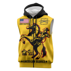 Personalized Afro Buffalo Soldiers Sleeveless Zip Hoodie BSMC United States Army Yellow - African Pride