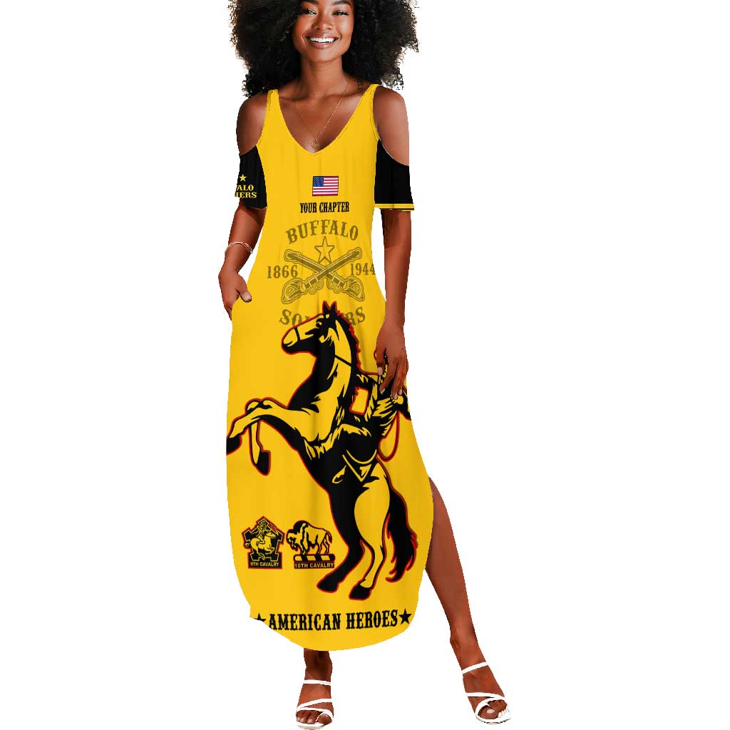 Personalized Afro Buffalo Soldiers Summer Maxi Dress BSMC United States Army Yellow