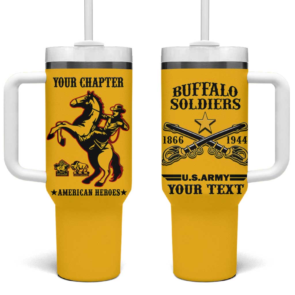 Personalized Afro Buffalo Soldiers Tumbler With Handle BSMC United States Army Yellow