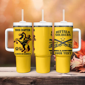 Personalized Afro Buffalo Soldiers Tumbler With Handle BSMC United States Army Yellow