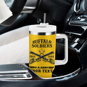 Personalized Afro Buffalo Soldiers Tumbler With Handle BSMC United States Army Yellow