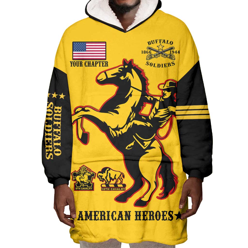 Personalized Afro Buffalo Soldiers Wearable Blanket Hoodie BSMC United States Army Yellow