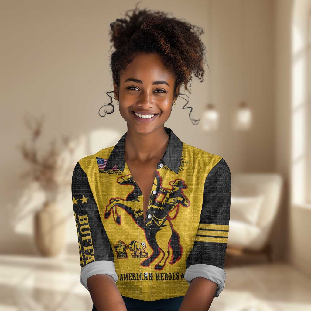 Personalized Afro Buffalo Soldiers Women Casual Shirt BSMC United States Army Yellow