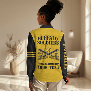 Personalized Afro Buffalo Soldiers Women Casual Shirt BSMC United States Army Yellow