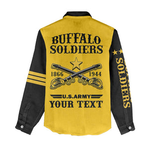 Personalized Afro Buffalo Soldiers Women Casual Shirt BSMC United States Army Yellow