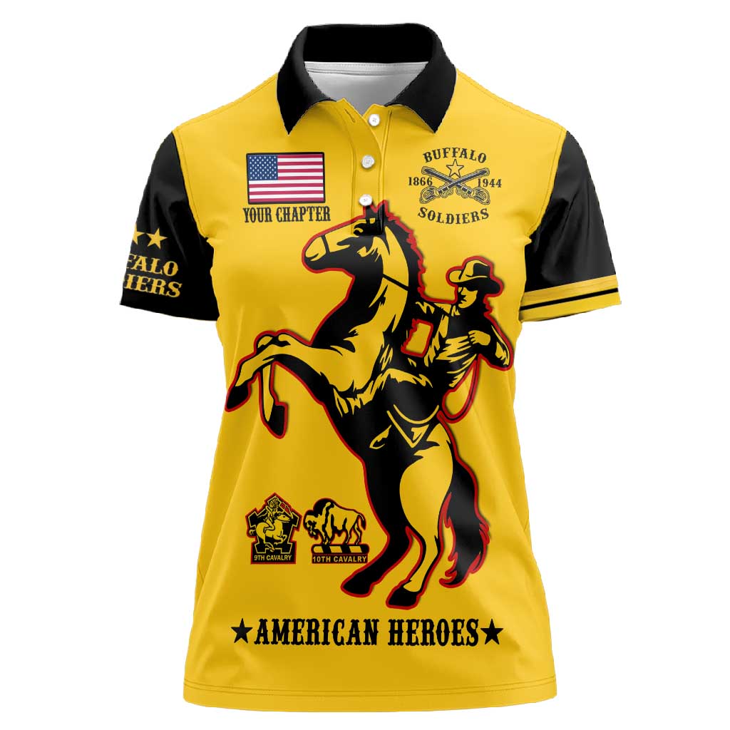 Personalized Afro Buffalo Soldiers Women Polo Shirt BSMC United States Army Yellow