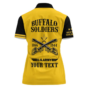 Personalized Afro Buffalo Soldiers Women Polo Shirt BSMC United States Army Yellow