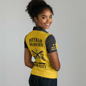 Personalized Afro Buffalo Soldiers Women Polo Shirt BSMC United States Army Yellow