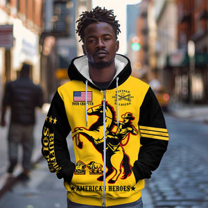 Personalized Afro Buffalo Soldiers Zip Hoodie BSMC United States Army Yellow