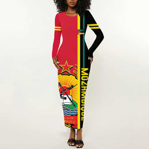 Personalised Mozambique Long Sleeve Bodycon Dress Muzambhiki Coat Of Arms