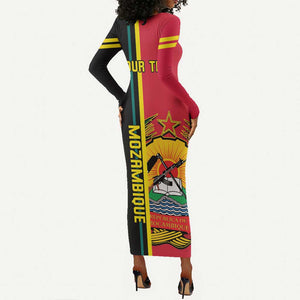 Personalised Mozambique Long Sleeve Bodycon Dress Muzambhiki Coat Of Arms