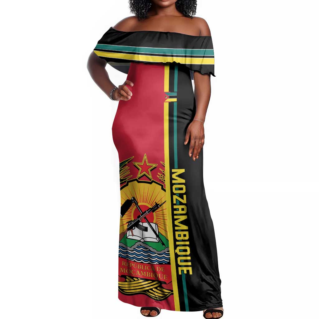 Personalised Mozambique Off Shoulder Maxi Dress Muzambhiki Coat Of Arms