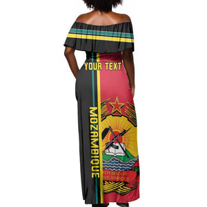 Personalised Mozambique Off Shoulder Maxi Dress Muzambhiki Coat Of Arms