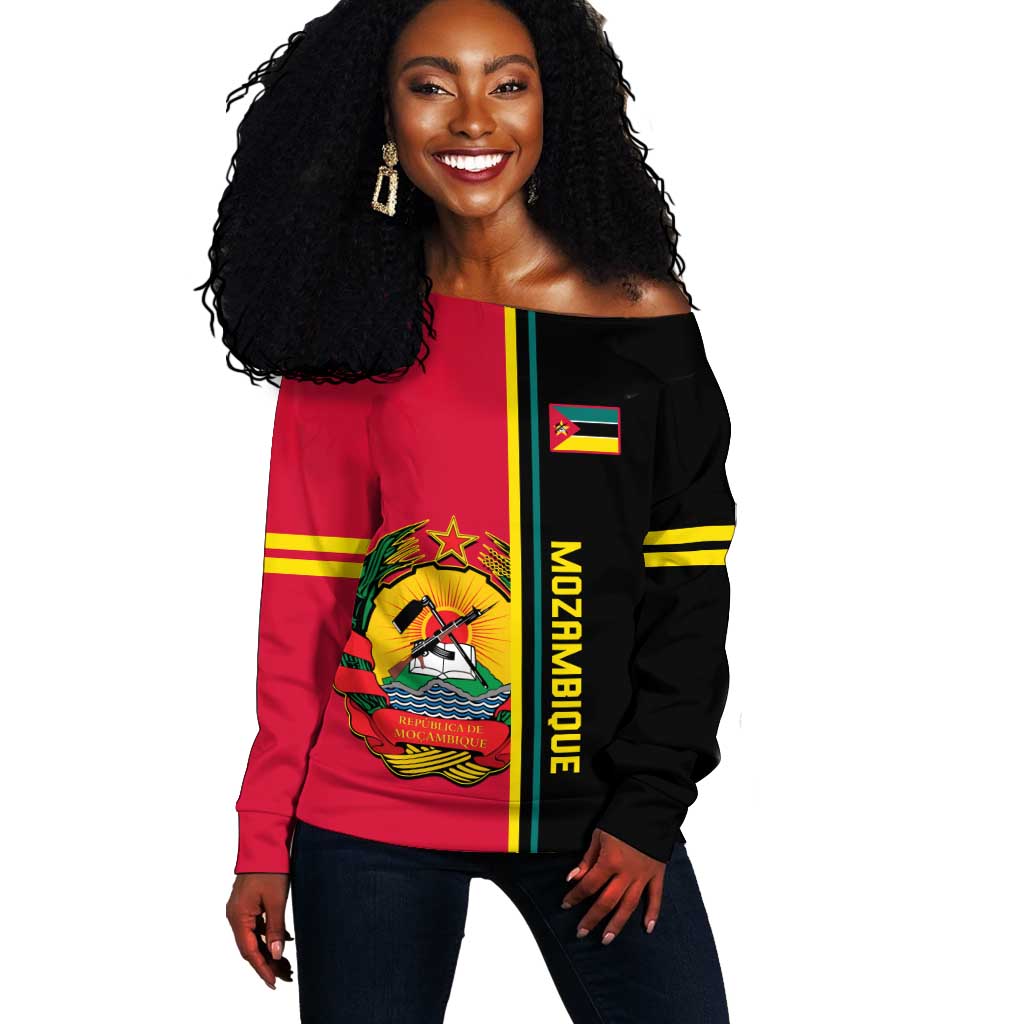 Personalised Mozambique Off Shoulder Sweater Muzambhiki Coat Of Arms