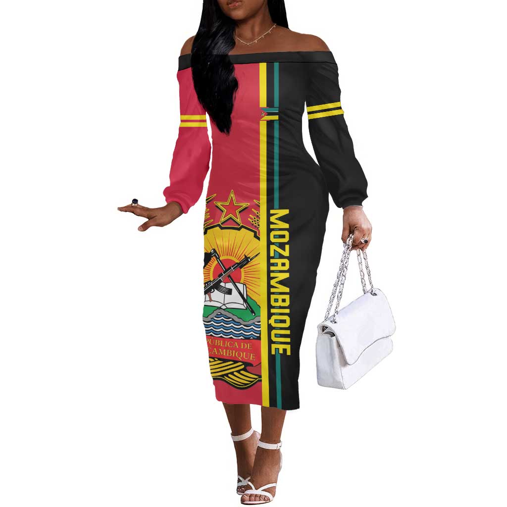 Personalised Mozambique Off The Shoulder Long Sleeve Dress Muzambhiki Coat Of Arms