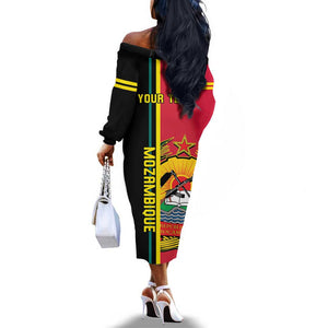 Personalised Mozambique Off The Shoulder Long Sleeve Dress Muzambhiki Coat Of Arms