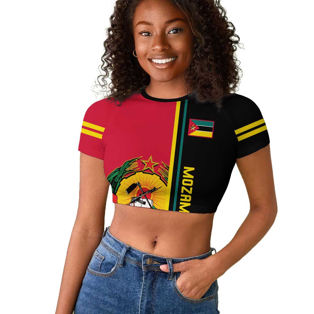 Personalised Mozambique Raglan Cropped T shirt Muzambhiki Coat Of Arms