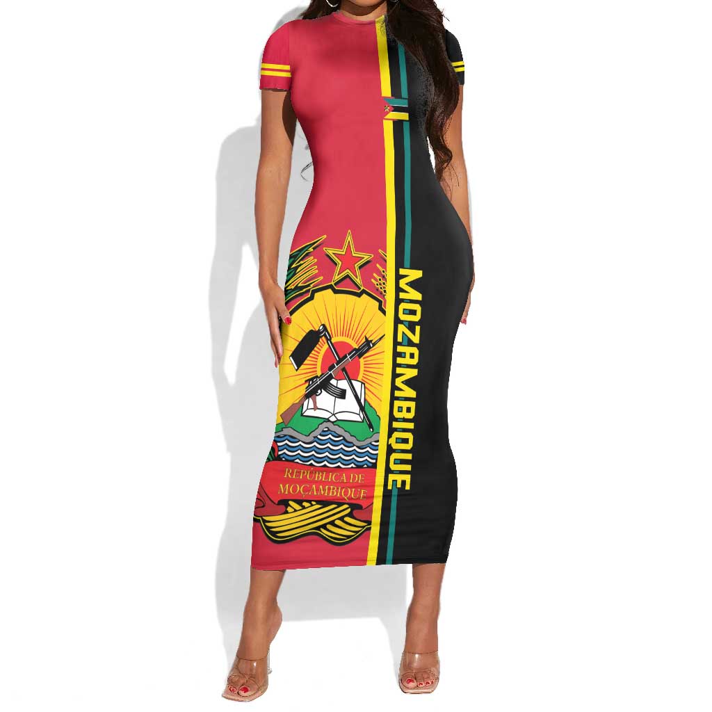 Personalised Mozambique Short Sleeve Bodycon Dress Muzambhiki Coat Of Arms