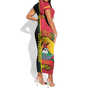 Personalised Mozambique Short Sleeve Bodycon Dress Muzambhiki Coat Of Arms