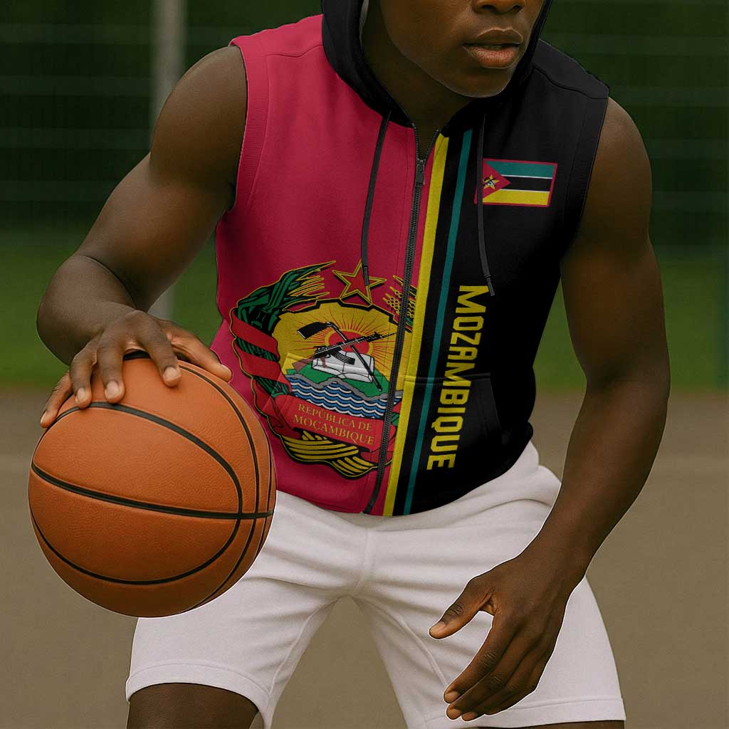 Personalised Mozambique Sleeveless Zip Hoodie Muzambhiki Coat Of Arms - African Pride