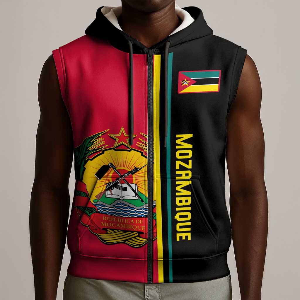 Personalised Mozambique Sleeveless Zip Hoodie Muzambhiki Coat Of Arms - African Pride