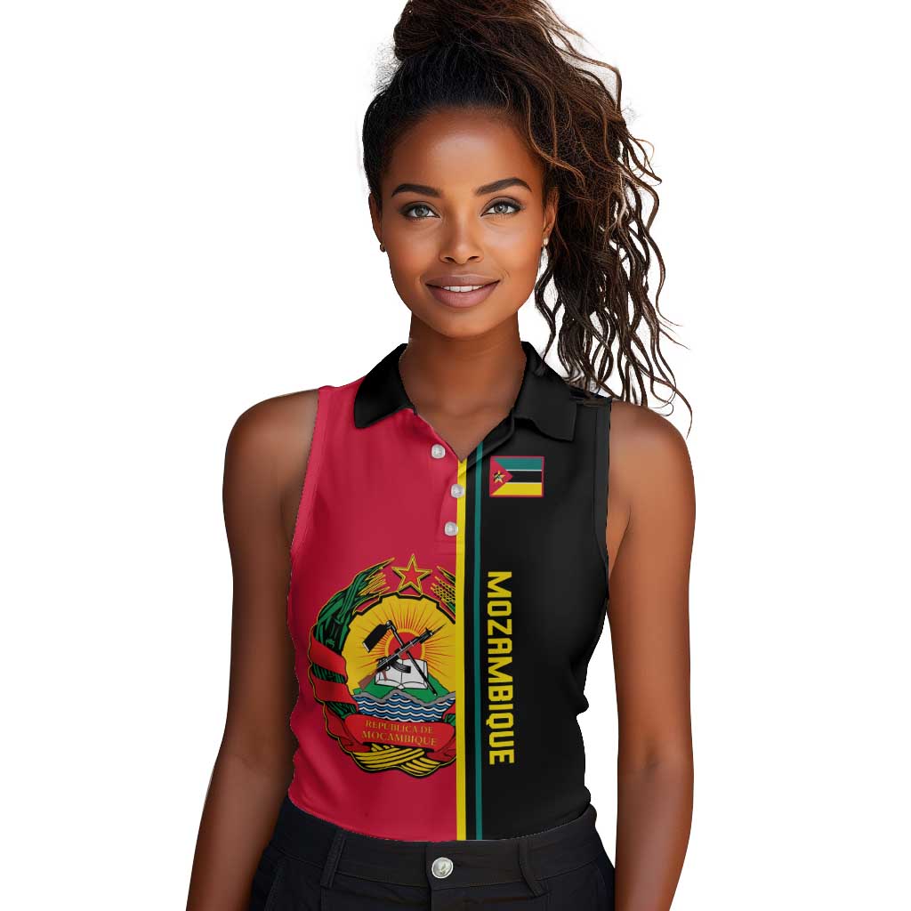 Personalised Mozambique Women Sleeveless Polo Shirt Muzambhiki Coat Of Arms