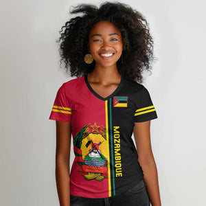 Personalised Mozambique Women V-Neck T-Shirt Muzambhiki Coat Of Arms