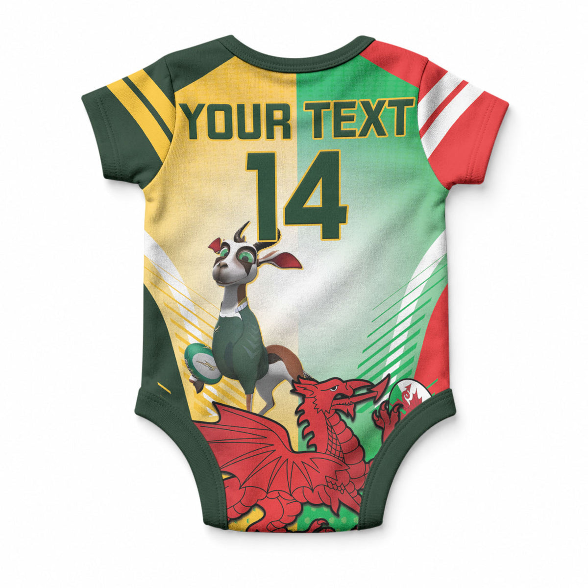 Custom South Africa And Wales Rugby Baby Onesie Springboks Welsh Mascots Dynamic Version