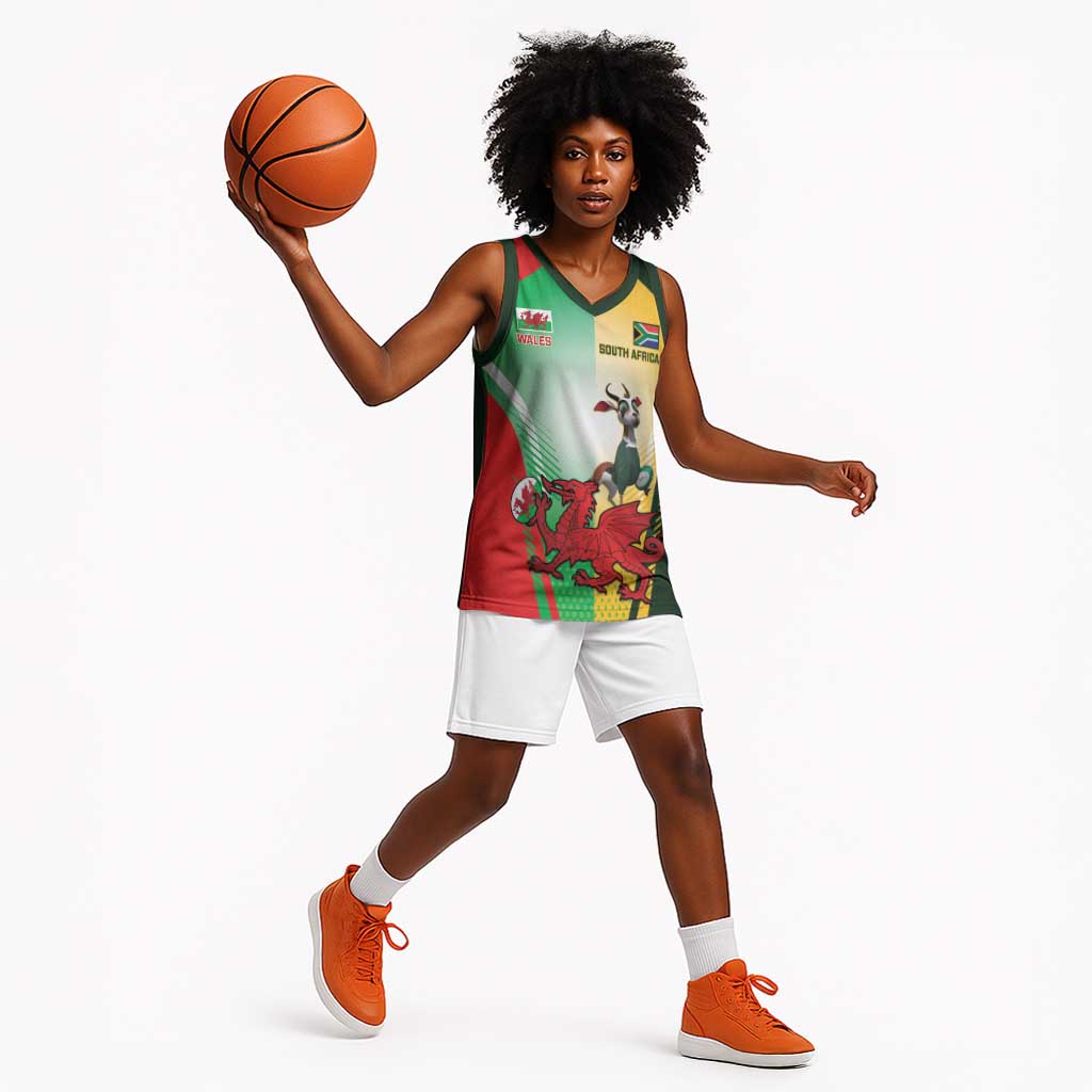 Custom South Africa And Wales Rugby Basketball Jersey Springboks Welsh Mascots Dynamic Version LT14