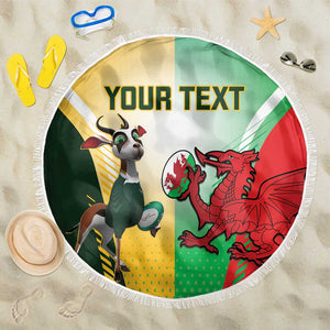 Custom South Africa And Wales Rugby Beach Blanket Springboks Welsh Mascots Dynamic Version