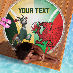 Custom South Africa And Wales Rugby Beach Blanket Springboks Welsh Mascots Dynamic Version