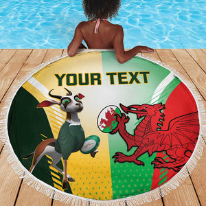 Custom South Africa And Wales Rugby Beach Blanket Springboks Welsh Mascots Dynamic Version