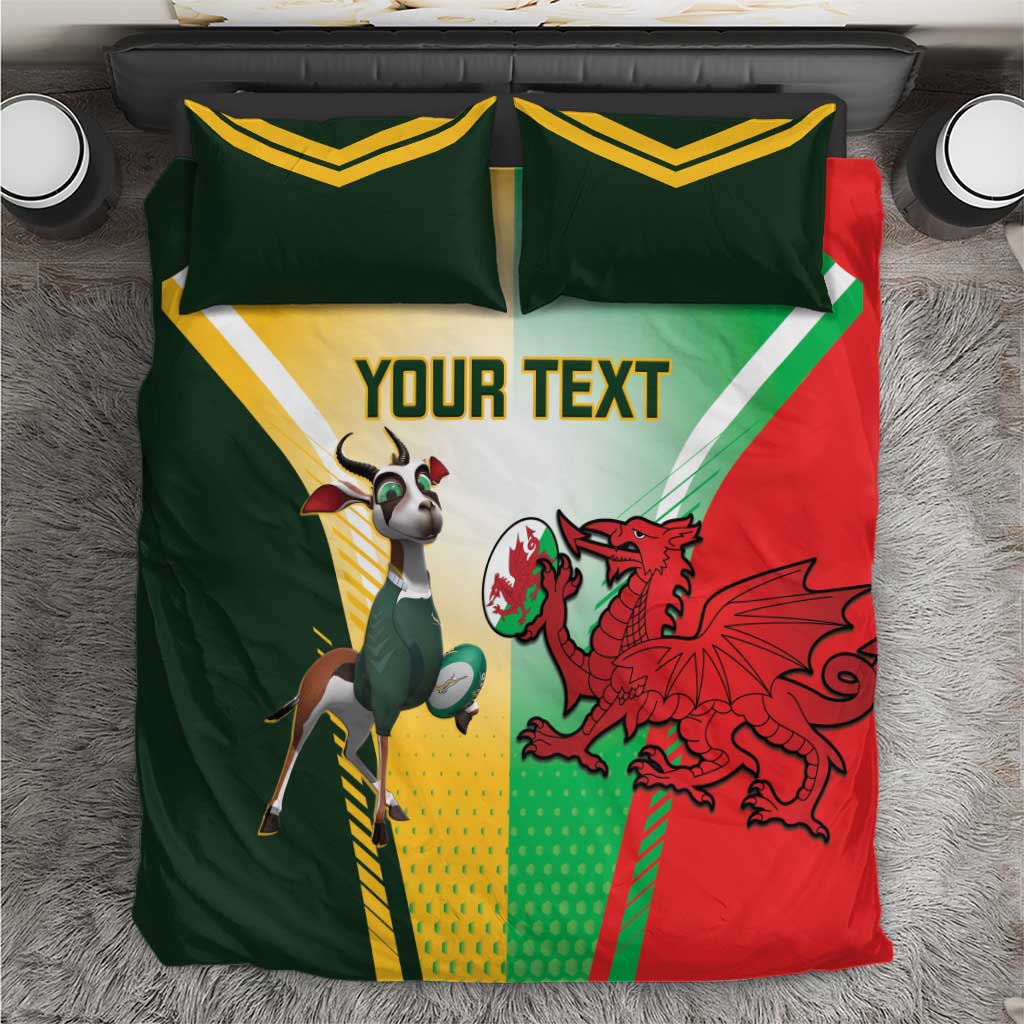 Custom South Africa And Wales Rugby Bedding Set Springboks Welsh Mascots Dynamic Version