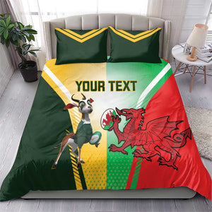 Custom South Africa And Wales Rugby Bedding Set Springboks Welsh Mascots Dynamic Version