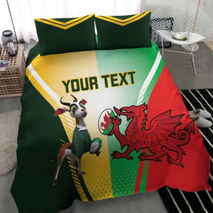 Custom South Africa And Wales Rugby Bedding Set Springboks Welsh Mascots Dynamic Version