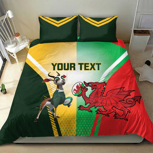 Custom South Africa And Wales Rugby Bedding Set Springboks Welsh Mascots Dynamic Version