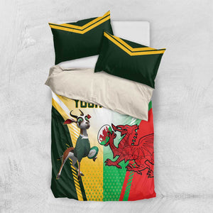 Custom South Africa And Wales Rugby Bedding Set Springboks Welsh Mascots Dynamic Version