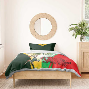 Custom South Africa And Wales Rugby Bedding Set Springboks Welsh Mascots Dynamic Version