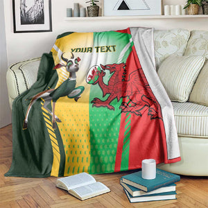 Custom South Africa And Wales Rugby Blanket Springboks Welsh Mascots Dynamic Version