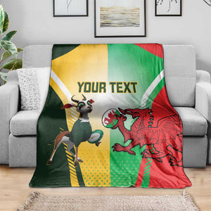 Custom South Africa And Wales Rugby Blanket Springboks Welsh Mascots Dynamic Version