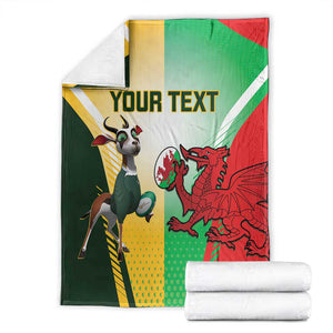 Custom South Africa And Wales Rugby Blanket Springboks Welsh Mascots Dynamic Version