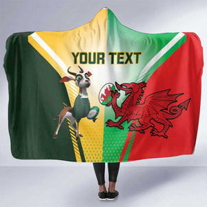 Custom South Africa And Wales Rugby Hooded Blanket Springboks Welsh Mascots Dynamic Version