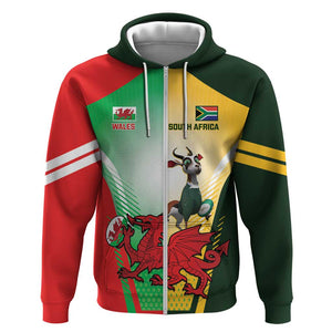 Custom South Africa And Wales Rugby Hoodie Springboks Welsh Mascots Dynamic Version