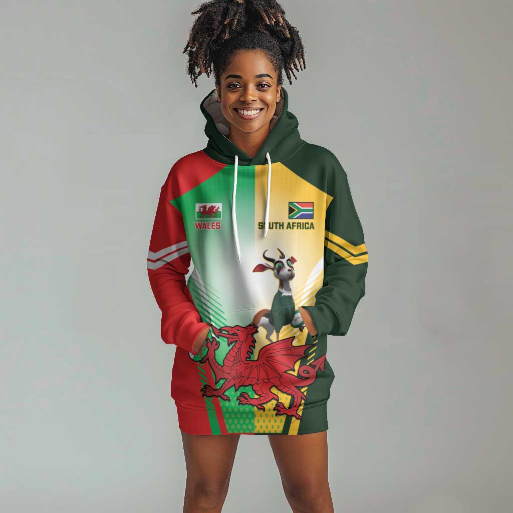 Custom South Africa And Wales Rugby Hoodie Dress Springboks Welsh Mascots Dynamic Version