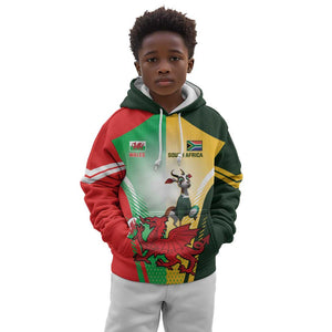 Custom South Africa And Wales Rugby Kid Hoodie Springboks Welsh Mascots Dynamic Version