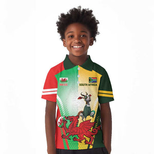 Custom South Africa And Wales Rugby Kid Polo Shirt Springboks Welsh Mascots Dynamic Version