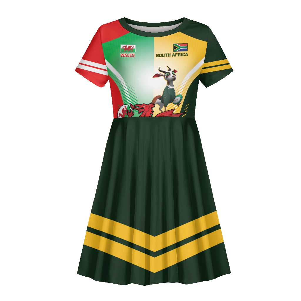 Custom South Africa And Wales Rugby Kid Short Sleeve Dress Springboks Welsh Mascots Dynamic Version